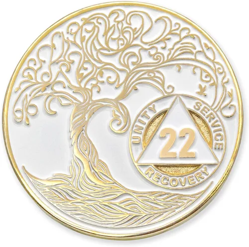 Vista 199 de 1 año Sobriety Mint Twisted Tree of Life Medallón de recuperación AA chapado en oro, chip/ficha - negro