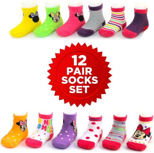 Vista 2 de Disney Juego de 12 pares de calcetines de Minnie Mouse para niñas pequeñas, multicolor, edades de 0 a 24 meses