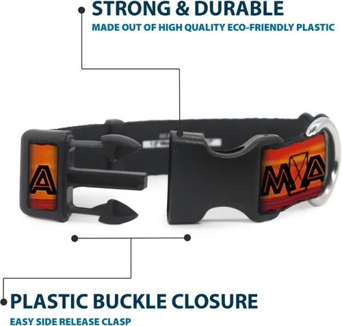 Vista 4 de Buckle-Down Collar de clip de plástico, diseño de Rey León HAKUNA MATATA Sunset Oranges/Negro, 1 pulgada de ancho, se adapta a cuello de 9 a 15