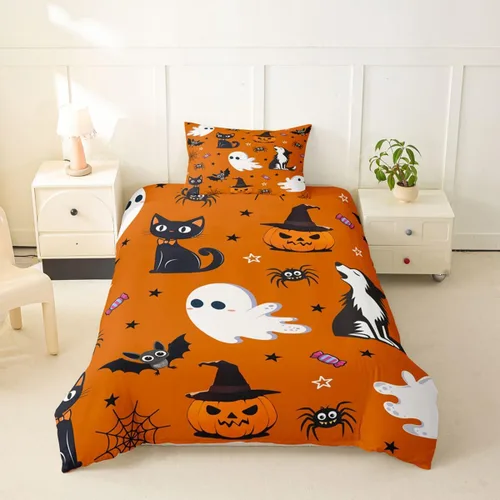 Vista 37 de Erosebridal Halloween Castle Pumpkin Duvet Cover Set Spooky Floral Cartoon Twin Bedding Sets for Girls Kids Boys Vintage Spooky Comforter Cover