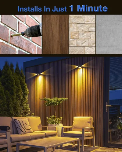 Vista 5 de Luces de Valla Solares Impermeables para Exteriores de 3 Lados LED para Pared y Paisajismo para Patio, Terraza, Patio, Barandilla, Garaje, Piscina