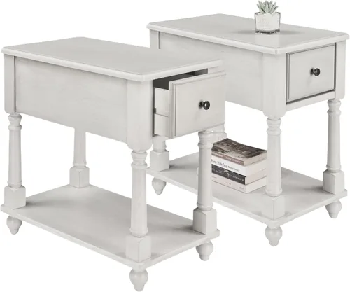 Vista 14 de Mesa auxiliar estrecha de madera maciza con cajón, mesa auxiliar de sofá con estantes de almacenamiento, mesa auxiliar delgada, teléfono