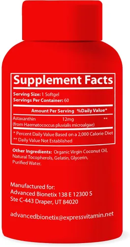 Vista 7 de Advanced Bionetix Triple Strength AstaQuil™ Astaxantina Fórmula de alta biodisponibilidad, 60 cápsulas blandas de aceite de coco orgánico para una