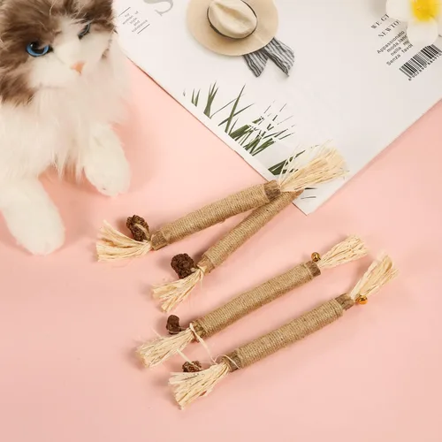 Vista 3 de KINBOM 4 piezas de juguetes masticables para gatos naturales Silvervine Dental Chew Sticks limpieza dientes masticar hierba gatera juguetes