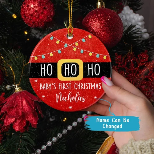 Vista 3 de Ho - Adorno de Navidad para bebé, adorno personalizado de cerámica de Navidad de Papá Noel, el primero para el árbol de Navidad, regalos de bebé