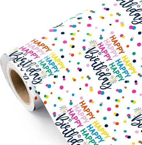 Vista 13 de WRAPAHOLIC Papel de regalo para cumpleaños - Rollo mini - 17 pulgadas x 16.5 pies - Papel de regalo azul dorado con foil brillante de feliz Azul