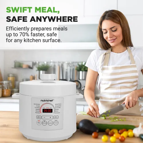 Vista 7 de NutriChef Olla a Presión Eléctrica de 6 Cuartos Olla a Presión Digital de Mostrador de 12 Funciones Tiempo y Temperatura Ajustables Función