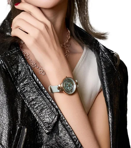Vista 5 de Relojes de Mujer Flor de Cerezo Reloj de Mujer Esfera de Madreperla Reloj de Dama con Correa de Cuero Forma de Pétalo Sakura Relojes de Flor