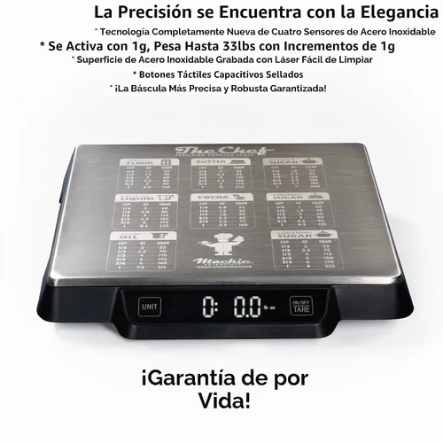 Vista 2 de Mackie The Chef Báscula de cocina digital, gramos y onzas de precisión, fácil para cocinar, hornear comida, preparación, hornear en la mesa