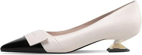 Vista 2 de TinaCus Zapatos de tacón bajo cómodos de piel auténtica hechos a mano con punta de charol para mujer