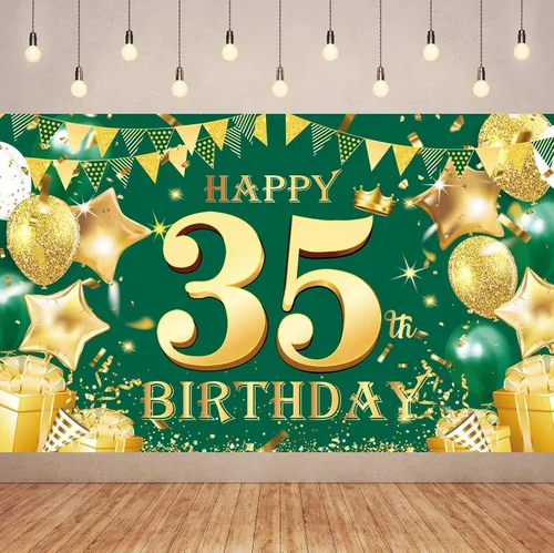 Vista 11 de Cartel de feliz cumpleaños número 100 de oro verde, 3.6 x 6 pies, montaje en pared, fiesta, cumpleaños Oro verde 100