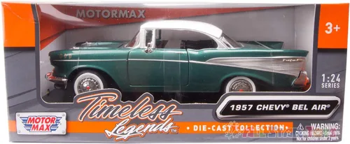 Vista 3 de 1957 Chevy Bel Air Green Escala 1/24 Diecast Model Toy Car Motormax 73228