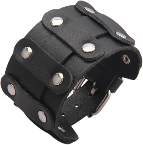 Vista 13 de Jeilwiy Pulseras de cuero punk para hombres, pulseras hechas a mano, brazalete ancho, joyería trenzada, color negro y marrón, ajustable, regalos