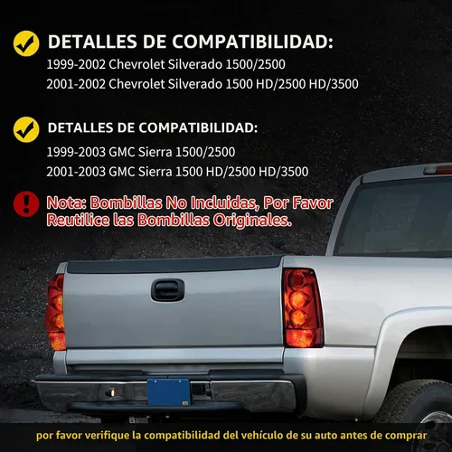 Vista 7 de DWVO Conjunto de luces traseras compatible con Chevy Silverado 1999 2000 2001 2002 1500 2500/01 02 Chevy Silverado 3500/1999-2003 GMC Sierra 1500