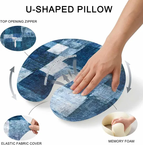 Vista 5 de Travel Pillows U-Shaped Neck Pillow Navy Blue White Ombre Ergonomic Memory Foam Pillow Head Cushion,Abstract Color Block Soft Portable Neck Pillows