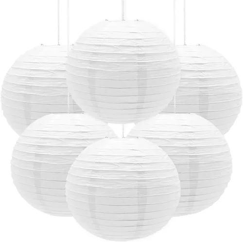 Vista 12 de 6 linternas de papel decorativas redondas colgantes