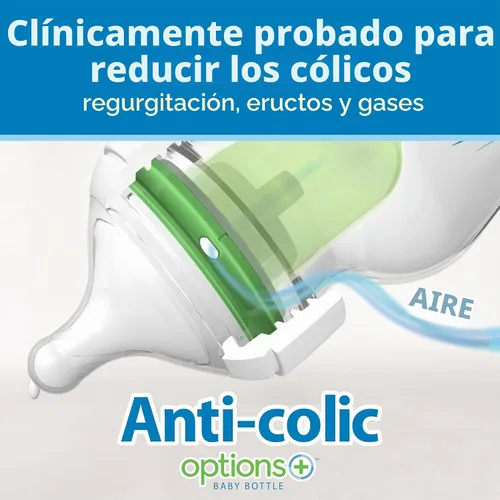 Vista 3 de Dr. Brown's Natural Flow Options+ Biberones anticólicos de cuello ancho de 9 oz/270 ml, con tetina de flujo lento nivel 1, 4 unidades, 0m+