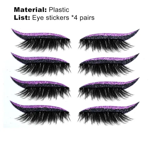 Vista 6 de Pestañas postizas, pestañas postizas de visón, 4 pares/juego de calcomanías delineadoras de ojos, reutilizables, coloridas, belleza, moda, línea