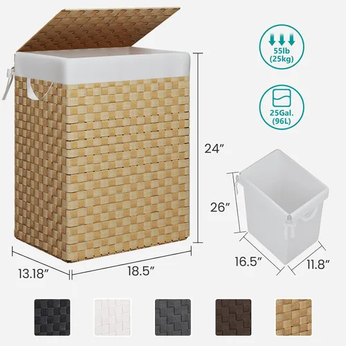 Vista 4 de Fiona's magic - Cesta plegable para ropa sucia con tapa, tejida a mano de 96 litros con bolsas de forro extraíbles, cesta alta plegable
