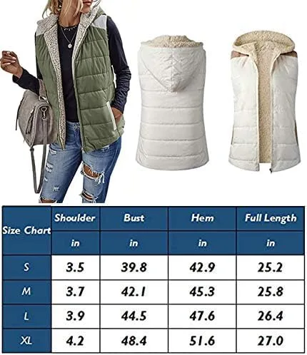 Vista 3 de Chaleco reversible de forro polar Sherpa para mujer, con cremallera completa, bloque de color cálido, sudadera con capucha y bolsillo