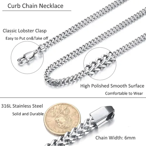 Vista 4 de FIBO STEEL 3-6 mm, collar de acero inoxidable estilo punk para hombres, 20-36 pulgadas