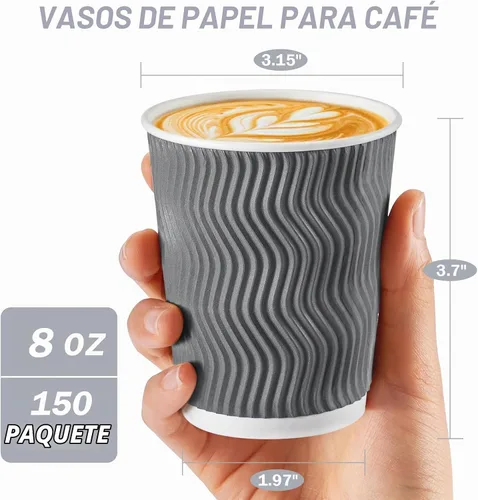 Vista 2 de Clawsoff 150 Pack 8 oz Coffee Cups Disposable Insulated Paper Cup Gray