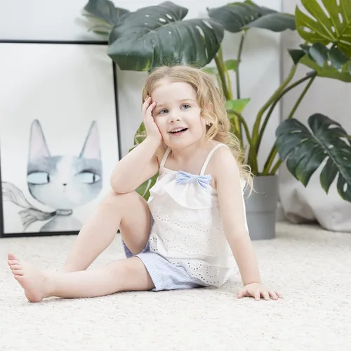 Vista 2 de Hipea Ropa de verano para bebés y niñas pequeñas, con volantes, camisola de lunares y pantalones cortos casuales, ropa para niñas recién nacidas