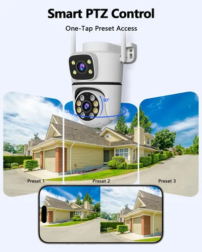 Vista 5 de WEILAILIFE 【Enlace de Lente Dual】 Cámara de Seguridad Inalámbrica para Exteriores de 5MP, Cámaras de Vigilancia por Video WiFi PTZ para Seguridad