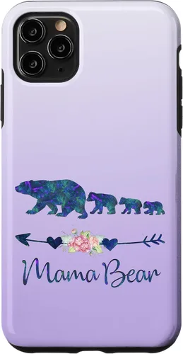 Vista 13 de Teal Blue Purple Floral Mama Bear Three Cubs Silver Purple Case for iPhone 17