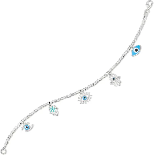 Vista 3 de Ross-Simons Pulsera italiana de cuentas esmaltada de buena suerte en plata de ley, Plata de ley, no conocido