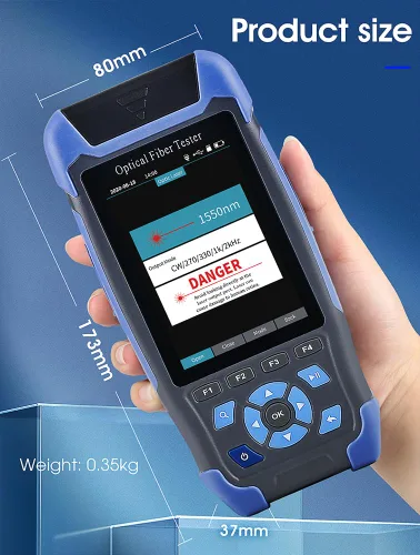 Vista 8 de Mini-Pro 1310/1550nm SM OTDR Probador multifunción integrado OPM/OLS / RJ45 prueba/VFL Rango de prueba 16.4 ft-60Km Rango dinámico 24dB/22dB