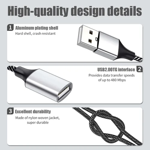 Vista 3 de Fidioto Divisor USB Y, un cable de extensión USB de 1 macho a 4 hembra, soporte de divisor USBA para carga y transferencia de datos