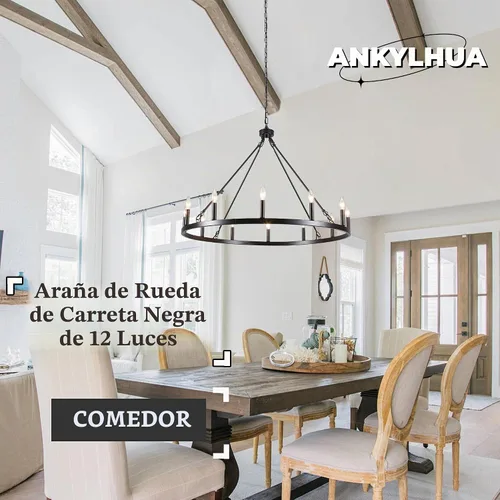 Vista 2 de Candelabro de rueda de carro, 12 luces de 38 pulgadas, lámpara de granja Luz negra-12