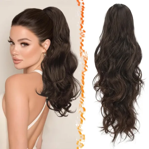 Vista 25 de BARSDAR Extensiones de cola de caballo con clip de garra, extensiones de cabello corto ondulado negro de 14 pulgadas para mujer, extensiones
