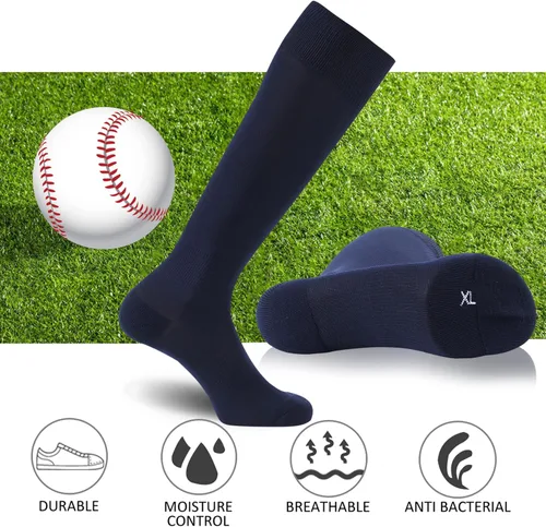 Vista 5 de FOOTPLUS Calcetines de béisbol y sóftbol, unisex, por encima de la rodilla, sólidos, deportivos, rugby, fútbol, regreso a casa