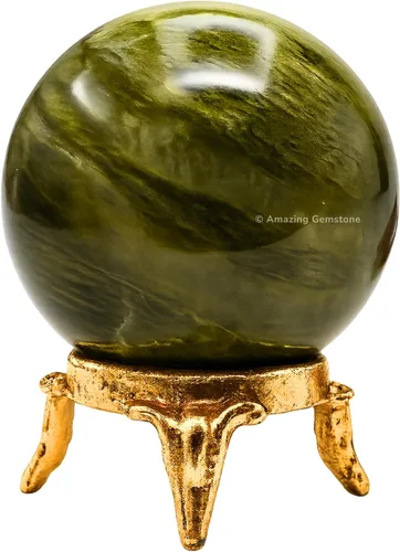 Vista 39 de Amazing Gemstone Bola de cristal de Amazonita con soporte, bolas de meditación de esfera de cristal de 2 pulgadas para brujería y bolas decorativas
