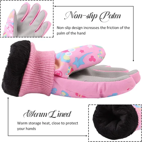 Vista 3 de JANGANNSA Guantes de esquí de invierno para niños y niñas, guantes de nieve para clima frío, guantes de esquí y snowboard impermeables con forro