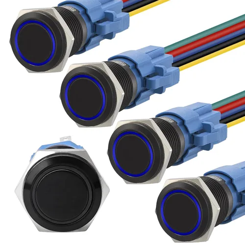Vista 10 de STARELO 5 piezas 16 mm interruptor de botón de presión LED momentáneo, carcasa plateada, interruptor de botón de presión impermeable IP65, 1NO 1NC