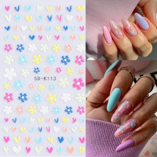 Vista 3 de Calcomanías de arte de uñas de flores 5D en relieve, calcomanías de uñas autoadhesivas para primavera y verano, accesorios de flores 3D