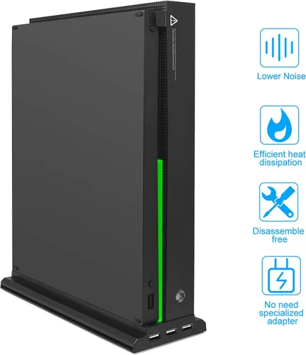 Vista 4 de Soporte de refrigeración vertical compatible con Xbox One X, soporte de ventilador de refrigeración compatible con Xbox One X con 3 puertos USB