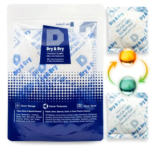 Vista 32 de Dry & Dry - Paquetes de gel de sílice naranja indicador de 1 gramo, deshumidificadores desecantes, paquetes de gel de sílice seguros para alimentos