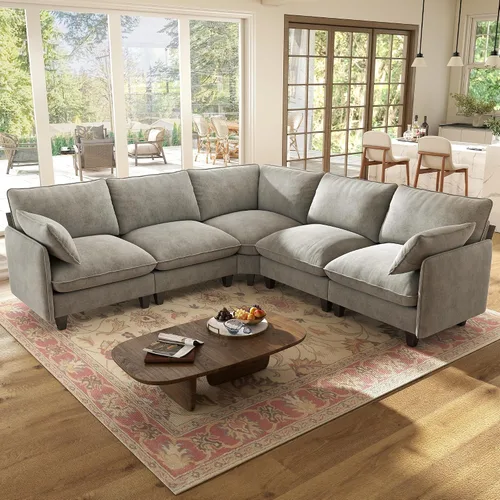 Vista 25 de WorthFurni Sofá modular modular de 105 pulgadas con asiento profundo, sofá nube en forma de L con cojines de gran tamaño y otomanas móviles, sofás