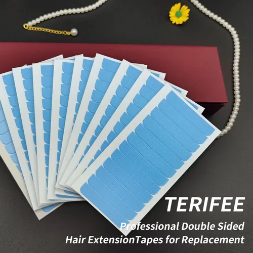 Vista 7 de 120 cintas de extensión de cabello de doble cara, cinta azul de repuesto de cabello humano de 0.31 x 1.57 pulgadas para extensiones de cabello