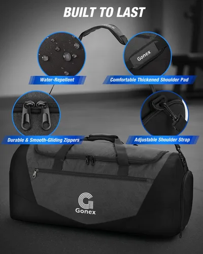 Vista 4 de Gonex Bolsa de lona para gimnasio con compartimento para zapatos, bolsillo húmedo, bolsa deportiva de gran capacidad para hombres y mujeres, bolsa