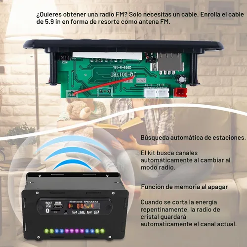 Vista 7 de Kit de altavoces DIY compatible con Bluetooth, kit de práctica de soldadura de radio FM DIY USB amplificador de sonido para el hogar control remoto