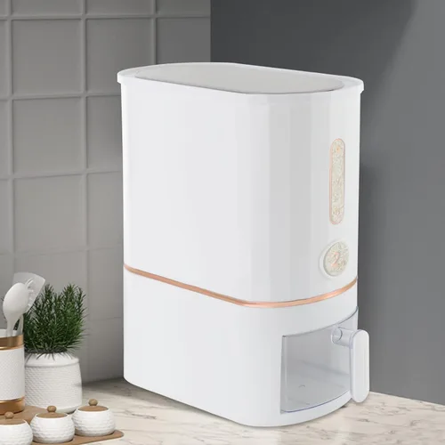 Vista 5 de Dispensador de arroz, contenedor de arroz de 22.0 lbs/22 libras, dispensador de cereales con tapa y taza medidora, organizador de almacenamiento