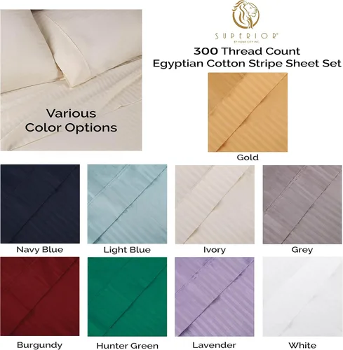 Vista 6 de Superior Egyptian Cotton 300 Thread Count Bed Sheet Set, 1 Elastic Deep Pocket Fitted Sheet, 1 Flat Sheet, 2 Pillowcases, Daily Sheets, Luxury Home
