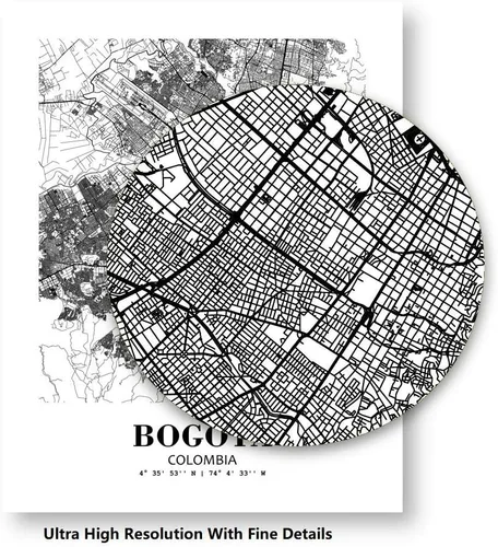 Vista 7 de Eleville 8X10 sin marco Bogotá Colombia Vista de la Ciudad Resumen Camino Moderno Mapa Arte Impresión Póster de Pared Oficina Decoración del Hogar