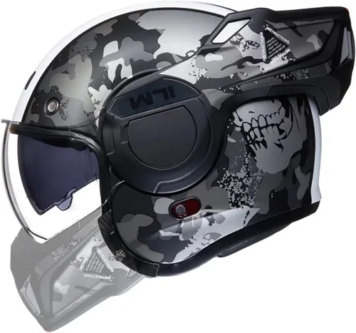 Vista 11 de ILM Casco modular de motocicleta vintage de cara completa para adultos y hombres, ATV UTV con protector de barbilla reversible de 180° DOT
