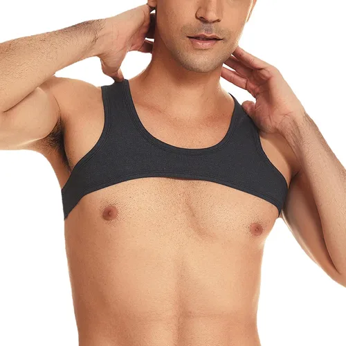 Vista 2 de 52hertz Camiseta sin mangas sexy para hombre, camiseta básica casual de manga corta, camiseta deportiva